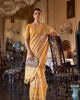 Mustard Yellow Soft Mul Cotton Traditional Batik Print Zari Border Saree