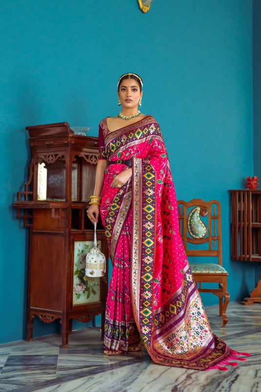 Pink Banarasi Soft Silk Paithani Patola Zari Weaving Saree