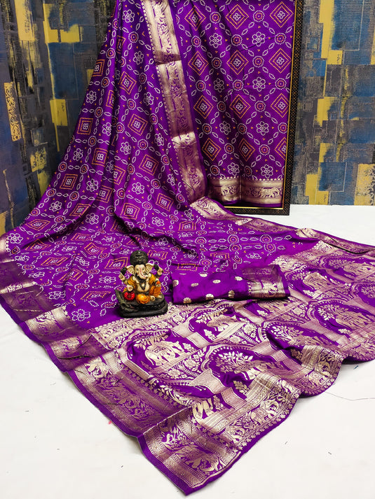 Wine Premium Dola Silk Traditional Bandej Saree With Zari Weaving Border