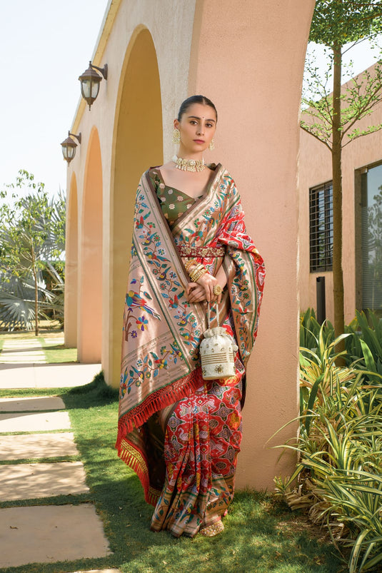 Red Banarasi Soft Silk Paithani Patola Saree