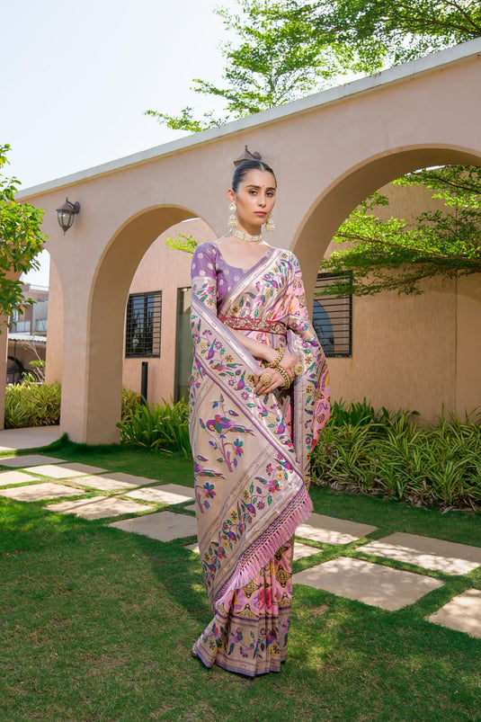 Pink Banarasi Soft Silk Paithani Patola Saree