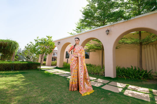 Yellow Banarasi Soft Silk Paithani Patola Saree