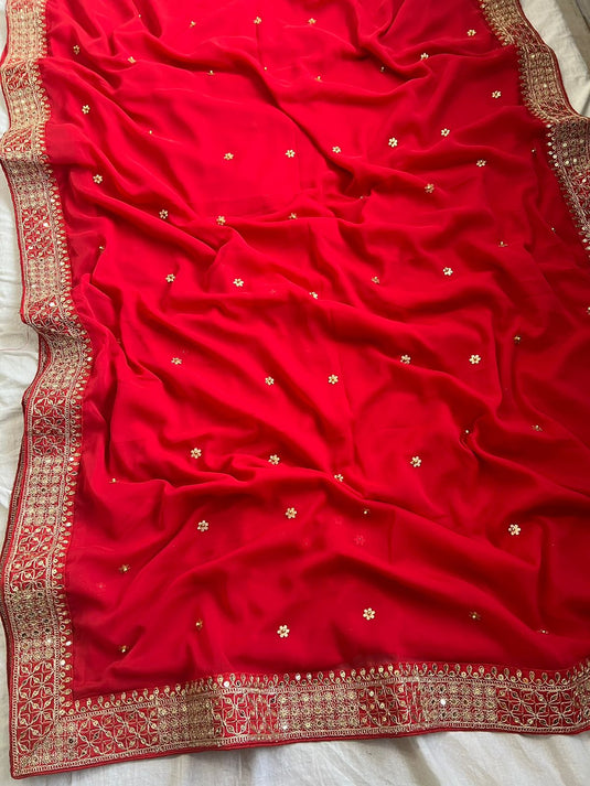 Red Bollywood Inspired Premium Georgette Sequence Embroidered Saree