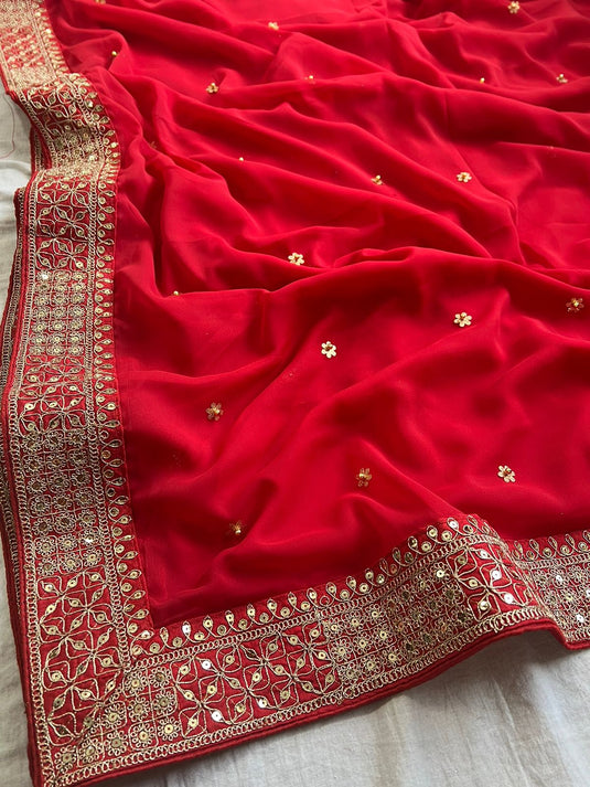 Red Bollywood Inspired Premium Georgette Sequence Embroidered Saree