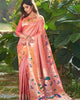 Rose Pink Banarasi Soft Silk Paithani Zari Weaving Border Traditional Saree