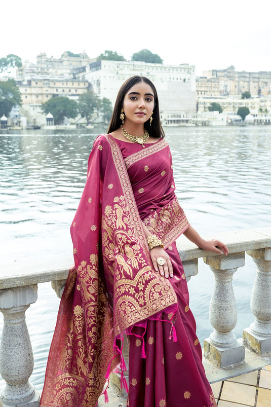 Wine Premium Soft Silk Zari Weaving Saree