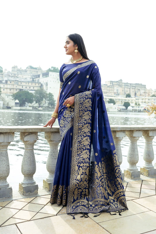 Navy Blue Premium Soft Silk Zari Weaving Saree