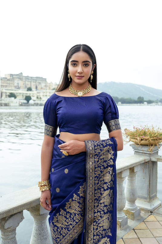 Navy Blue Premium Soft Silk Zari Weaving Saree