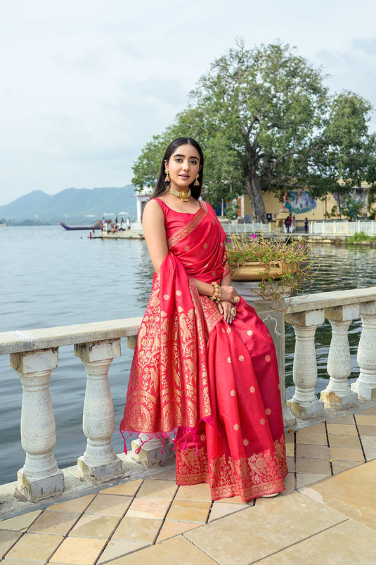 Red Premium Soft Silk Zari Weaving Saree