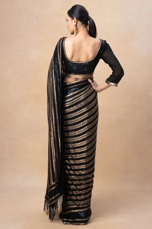 Black Premium Soft Georgette Sequence Embroidered Work Saree