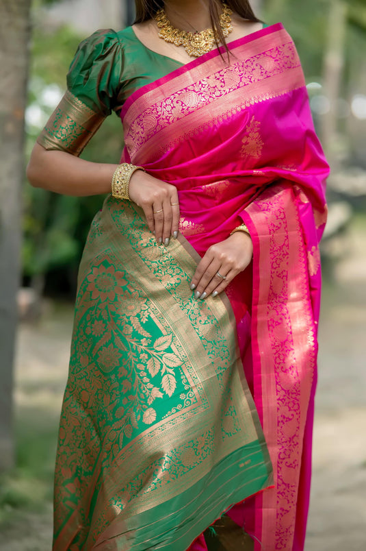 Pink Soft Banarasi Silk Zari Weaving Pattern Saree