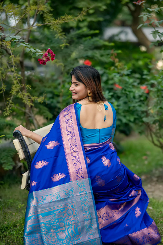 Royal Blue Soft Banarasi Silk Zari Weaving Pattern Saree