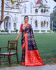 Navy Blue Banarasi Soft Silk Patola Zari Weaving Pattern Saree