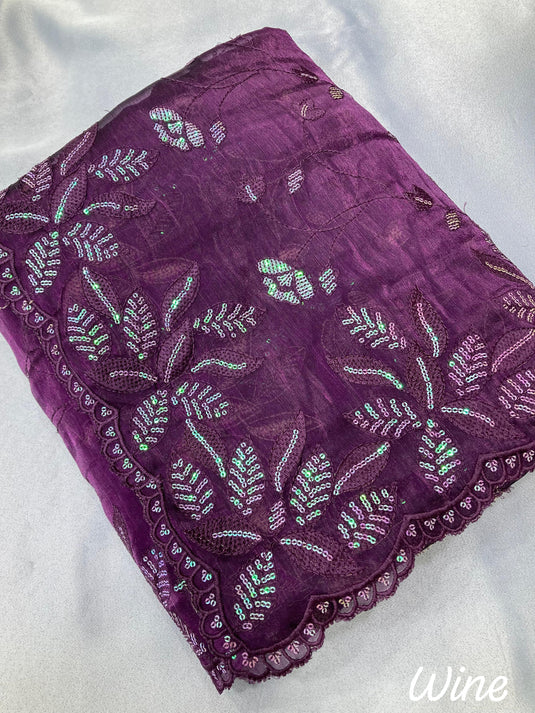 Purple Designer Burberry Silk Sequence Embroidered Work Saree