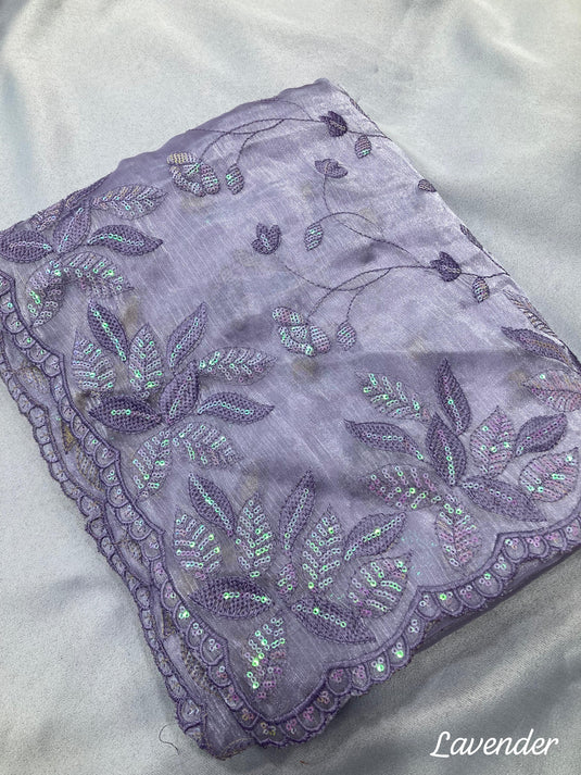 Lavender Designer Burberry Silk Sequence Embroidered Work Saree