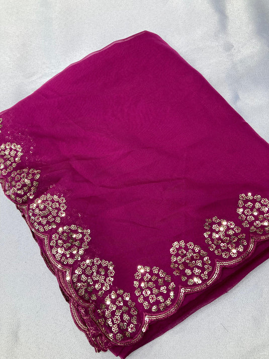 Wine Taby Organza Silk Copper Sequence Work Saree