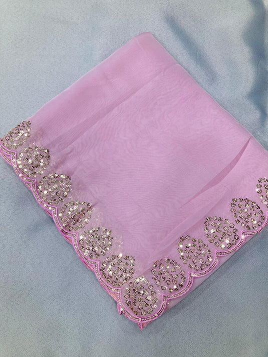 Lavender Taby Organza Silk Copper Sequence Work Saree