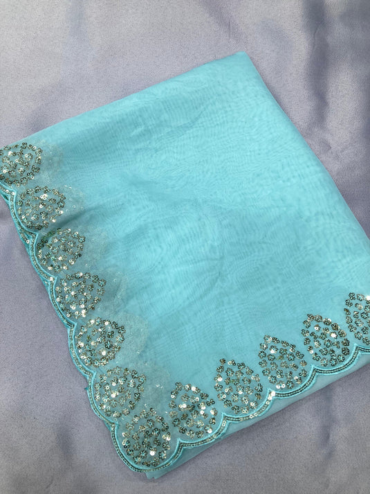 Sky Blue Taby Organza Silk Copper Sequence Work Saree