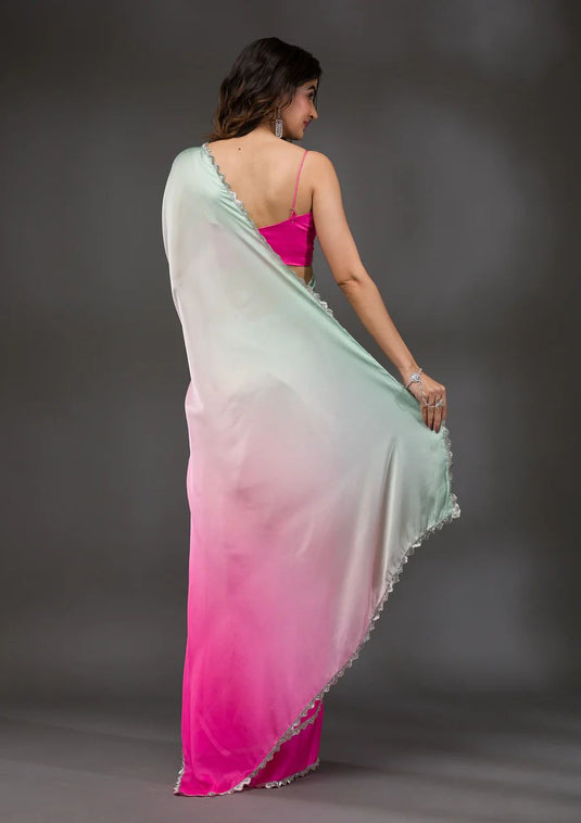 Pink Elegant Premium Crepe Silk Printed Designer Ombre Saree