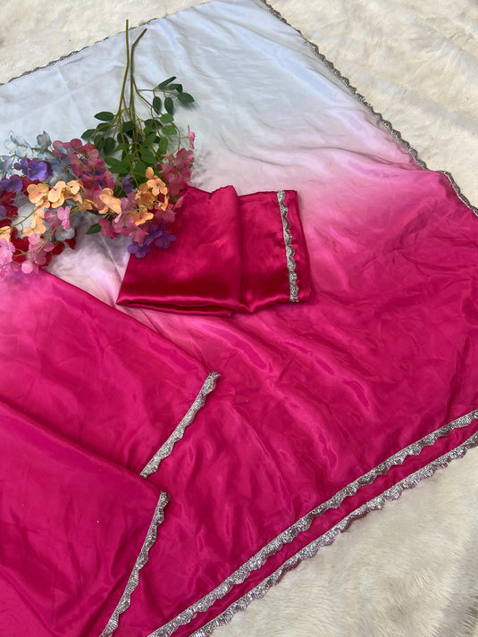 Pink Elegant Premium Crepe Silk Printed Designer Ombre Saree