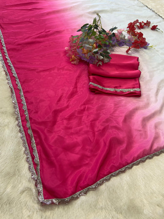 Pink Elegant Premium Crepe Silk Printed Designer Ombre Saree