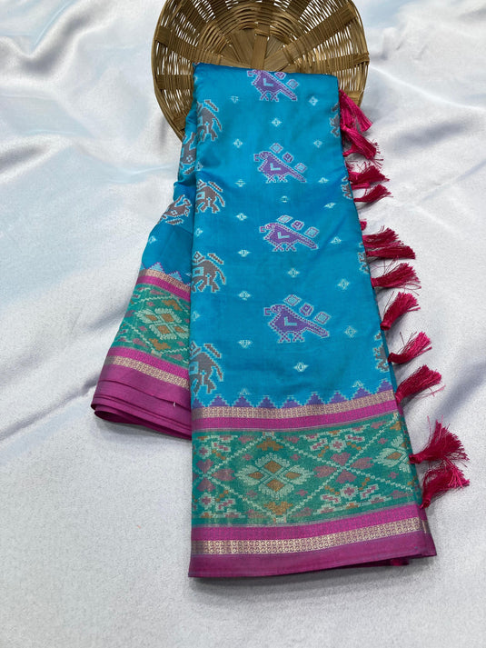 Sky Blue Soft Banarasi Silk Zari Weaving Traditional Motif Saree