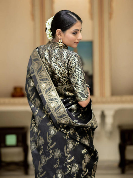 Black Banarasi Silk Traditional Saree