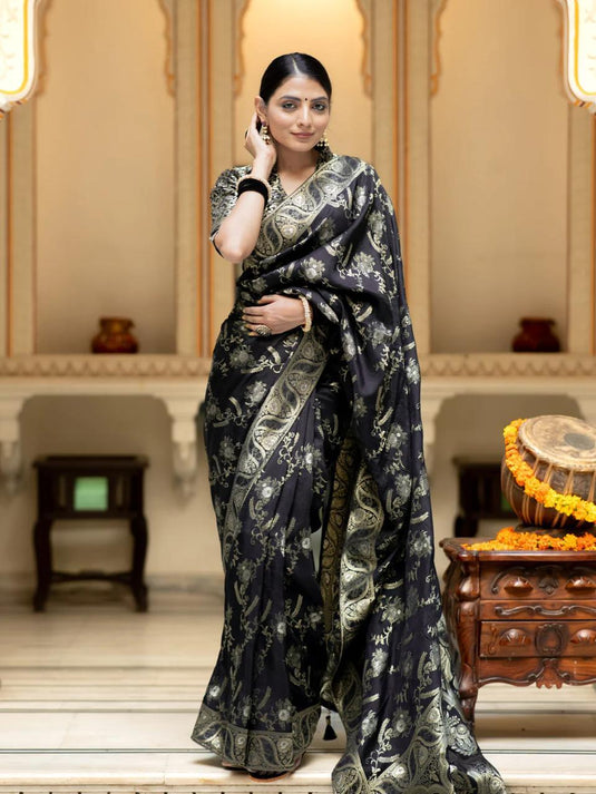 Black Banarasi Silk Traditional Saree