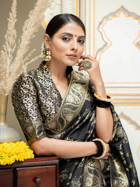 Black Banarasi Silk Traditional Saree