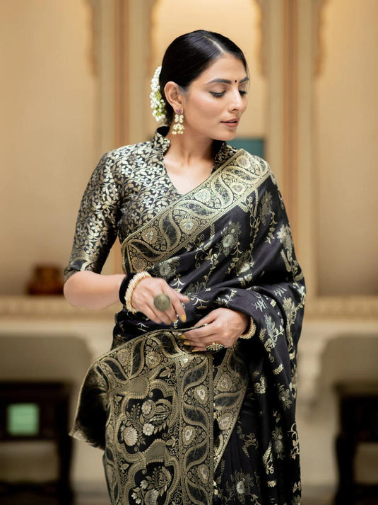 Black Banarasi Silk Traditional Saree