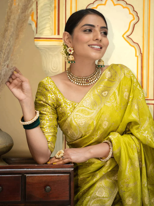 Yellow Banarasi Silk Traditional Saree