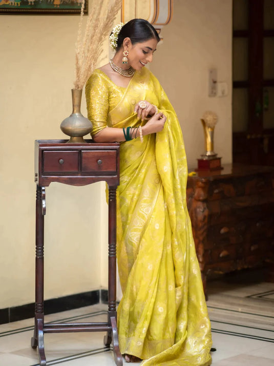 Yellow Banarasi Silk Traditional Saree