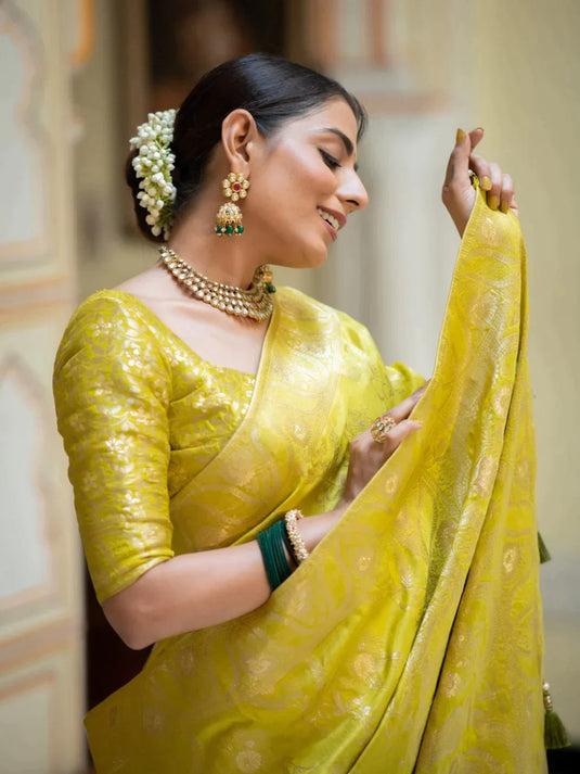 Yellow Banarasi Silk Traditional Saree