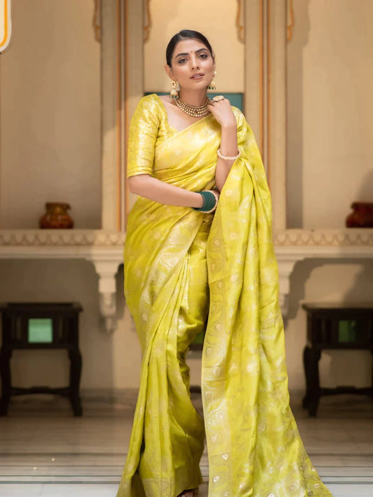 Yellow Banarasi Silk Traditional Saree