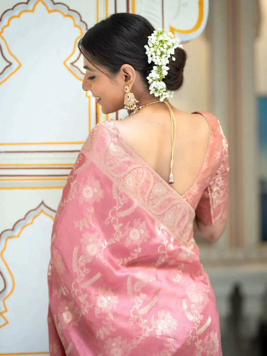 Pink Banarasi Silk Traditional Saree