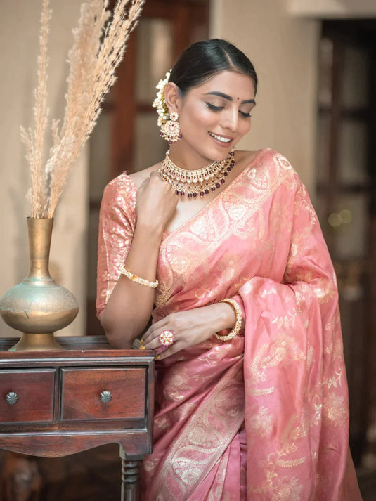 Pink Banarasi Silk Traditional Saree