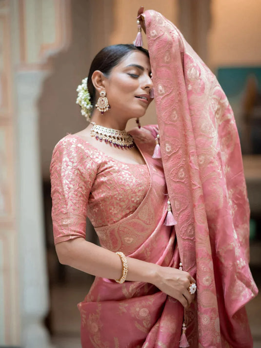 Pink Banarasi Silk Traditional Saree