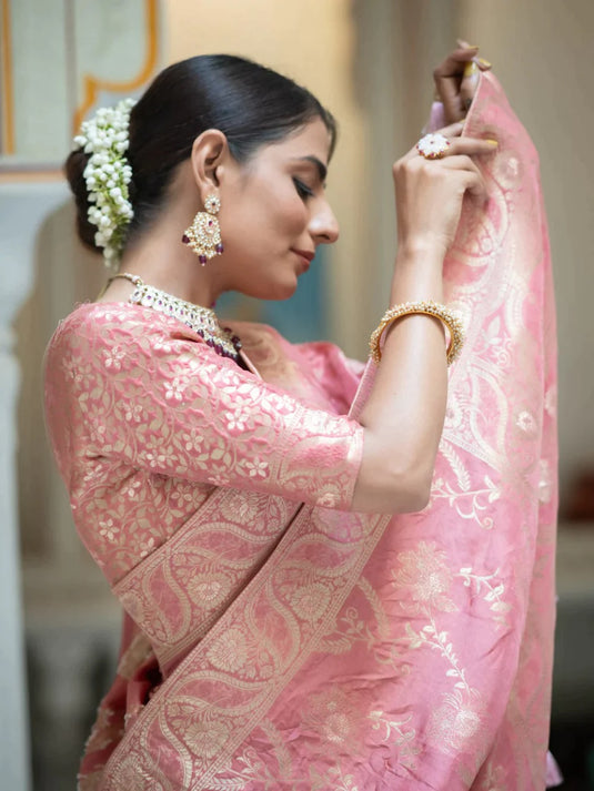 Pink Banarasi Silk Traditional Saree