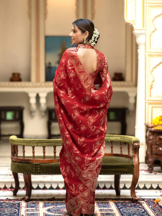 Red Banarasi Silk Traditional Saree