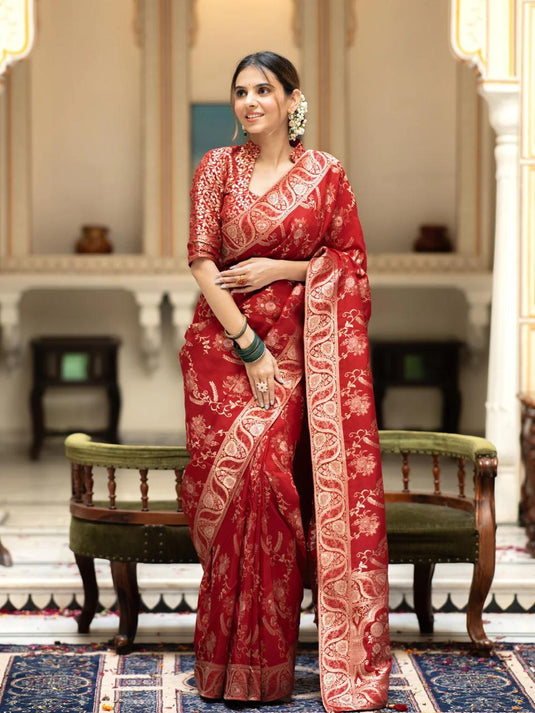 Red Banarasi Silk Traditional Saree