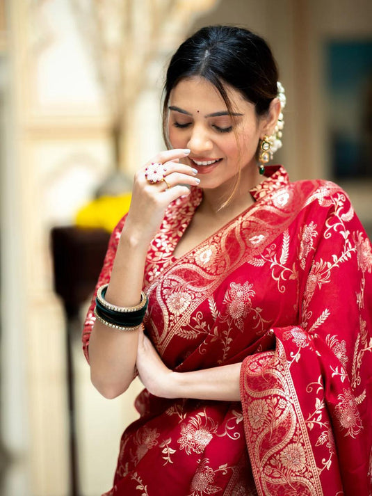 Red Banarasi Silk Traditional Saree