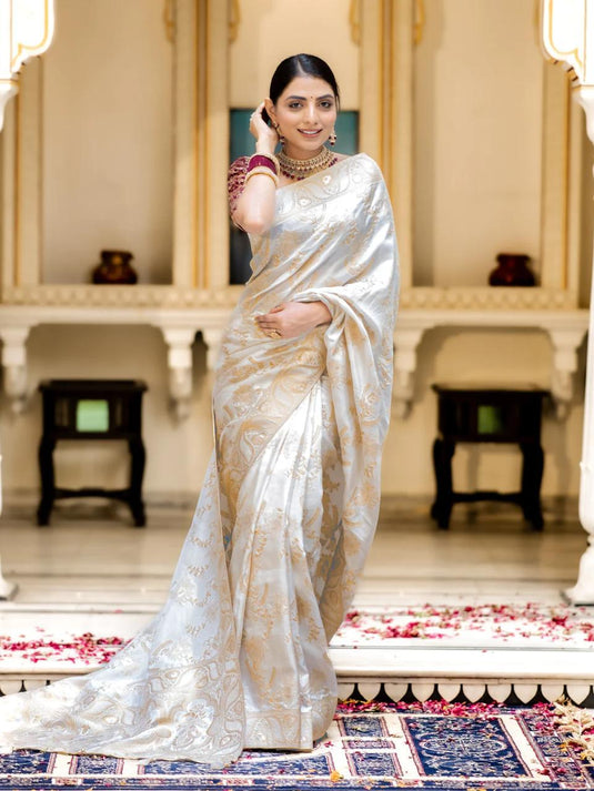 Off-White Banarasi Silk Traditional Saree