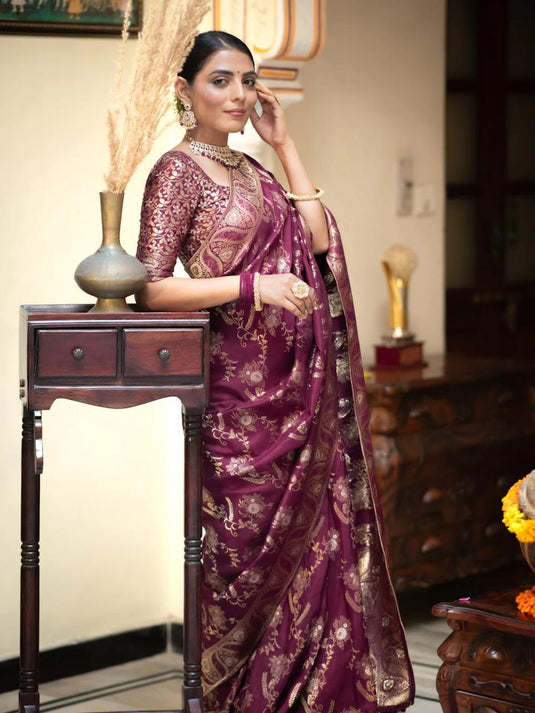 Wine Banarasi Silk Traditional Saree