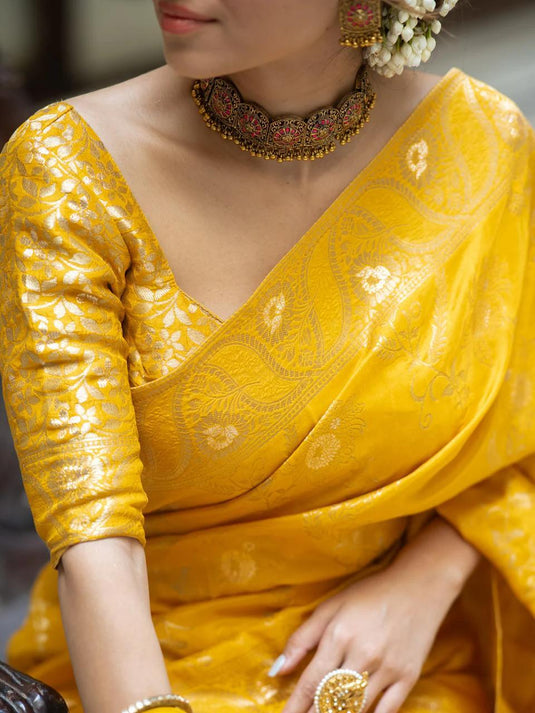 Mustard Yellow Banarasi Silk Traditional Saree