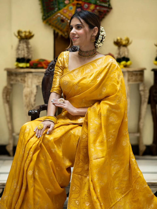 Mustard Yellow Banarasi Silk Traditional Saree