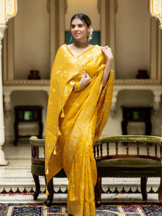 Mustard Yellow Banarasi Silk Traditional Saree