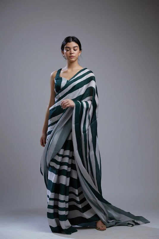 Green Elegant Premium Satin Printed Saree