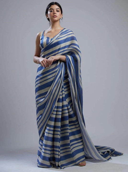 Blue Elegant Premium Satin Printed Saree