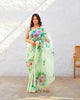 Mint Green Taby Organza Floral Print Hand Cutdana Work Saree