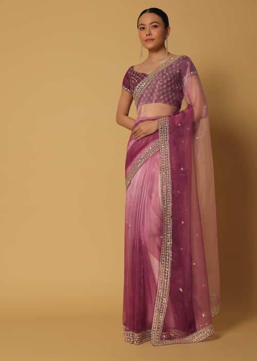 Pink Taby Organza Silk Sequence Embroidered Border Saree